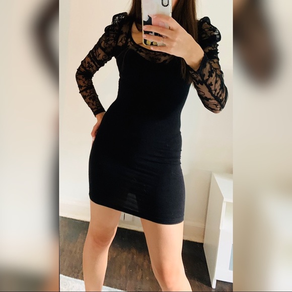 Fashion 80s esque Gothic Black Lace Mini Dress - Picture 2 of 7